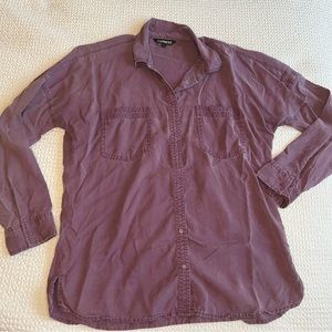EUC Express Twill Drop Shoulder Boyfriend Button Down | Sz M | Distressed Purple
